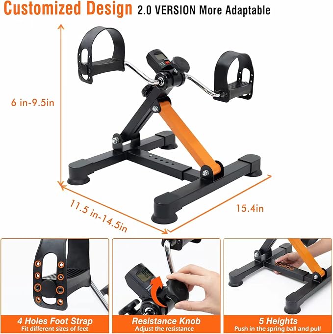 Under Desk Bike Pedal Exerciser, GOREDI Foldable Cycle Exercise Bike for Office, Upper & Lower Peddler Exerciser for Seniors with LCD Display, Fitness Folding Exerciser Peddler for Arm & Leg Workout