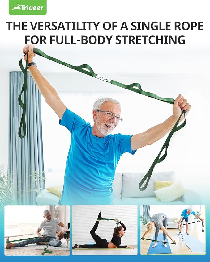 Trideer Stretching Strap for Physical Therapy & Home Rehab, Non-Elastic Yoga Stretch Strap with Loops for Mobility, Yoga & Pilates Stretching