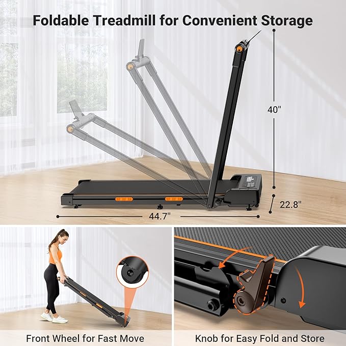 THERUN Walking Pad, 2 in 1 Foldable Treadmills for Home, 2.5HP Under Desk with Handle Bar, 16" Widened Running Belt, with Remote Control & LED Touch Screen