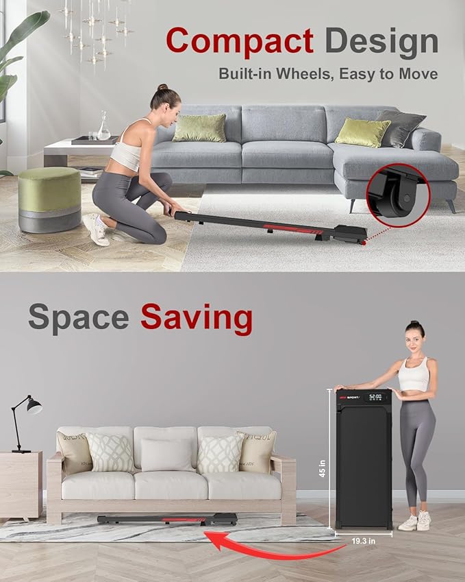 Incline Walking Pad with Handle Bar, Foldable Portable Under Desk Treadmill for Home Office, Ultra Quiet <45dB, Safety Lock, 300+ LB Capacity