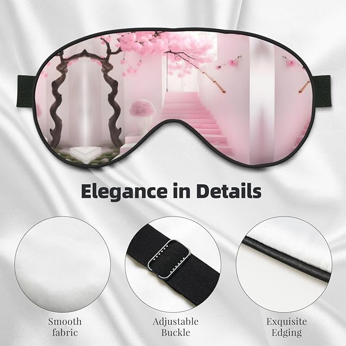 Pink Cherry Blossom Staircase Head-Mounted Double-Sided Light-Blocking Sleeping Eye mask to Protect Eyes and Relieve Eye Fatigue