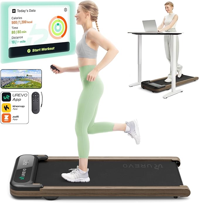 UREVO Smart Walking Pad, Standing Desk Treadmill with Double Shock Absorption, Quiet Operation, Workout APP with Track Insights and MIIT Mode, Plug and Play, Remote or APP Control for Home Office