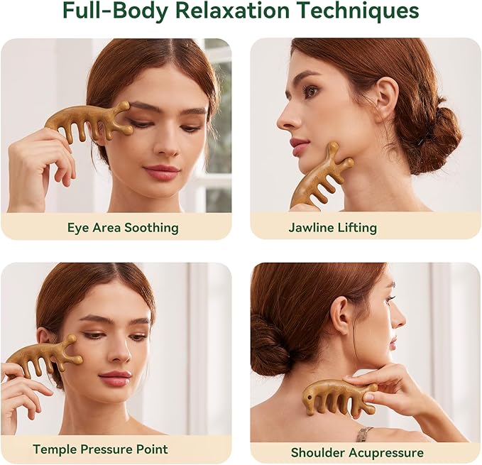Gua sha Tool for Face&Body,Nose Gua Sha,Gua Sha Tools,Guasha Brush for Head,Scalp Massage Comb,Wooden Scalp Massager,Head Massager,Christmas Gift,Natural Green Sandalwood