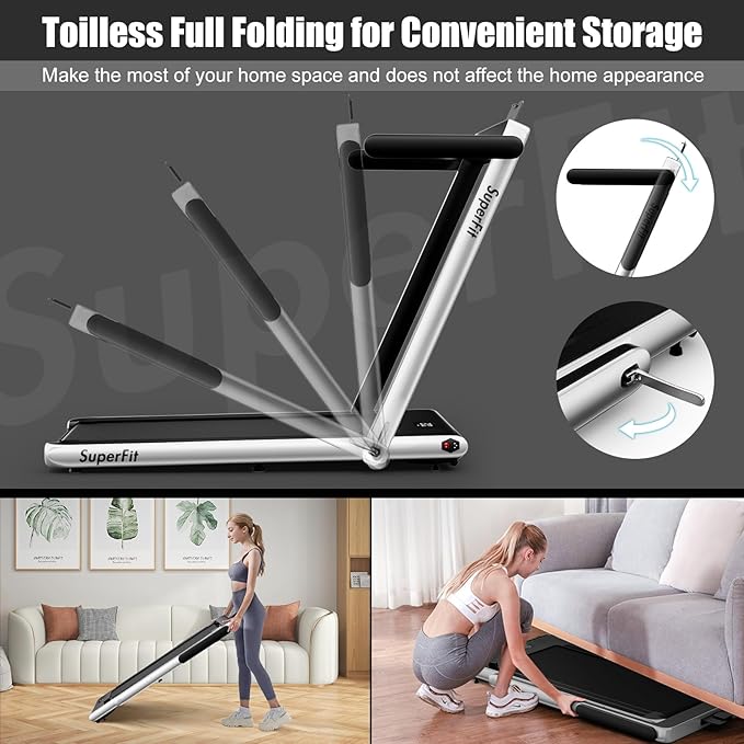 Goplus 2 in 1 Folding Treadmill, 2.25HP Superfit Under Desk Electric Treadmill, Installation-Free with Remote Control, APP Control and LED Display, Walking Jogging for Home Office