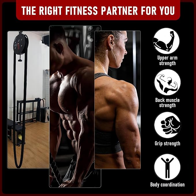Endless Rope Trainer, Suspension Pulley Cable Machine with Adjustable Resistance, Pull Rope Fitness Training Equipment, for Physical Training red
