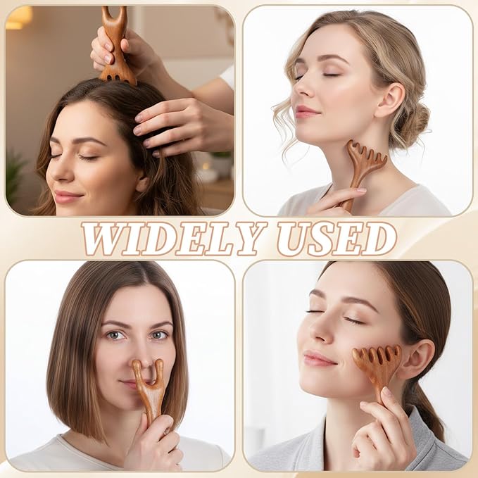 2 Pcs Wooden Head Scalp Massage Tool, Head Massager Sandalwood Gua Sha Comb Manual Scalp Comb for Deep Relaxation, Stress Relief, Foot Massage Tools for Mother, Daughter, Wife