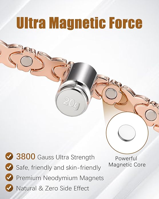 Copper Bracelet & Ring for Women, Ultra Strength Magnetic Bracelet with 3800 Gauss Magnets, Four-Leaf Clover & Infinity Heart Symbol & Crystal, Adjustable Tools and Jewelry Gift Box