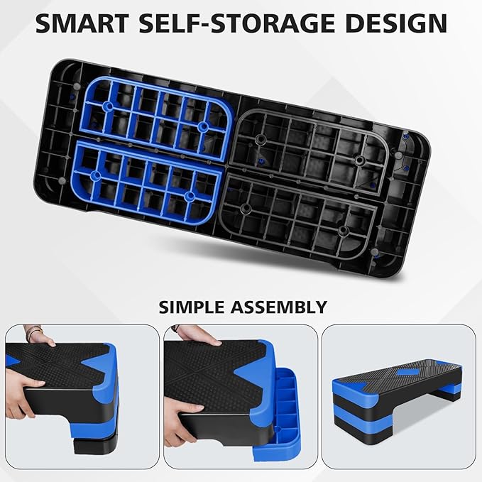 MIUDGIG 27" Exercise Workout Aerobic Step Platform Trainer, Adjustable Fitness 4-6-8in Exercise Stepper Workout with 4 Risers, Aerobics Stepper Workout Stepper for Home Gym Cardio Strength & Training