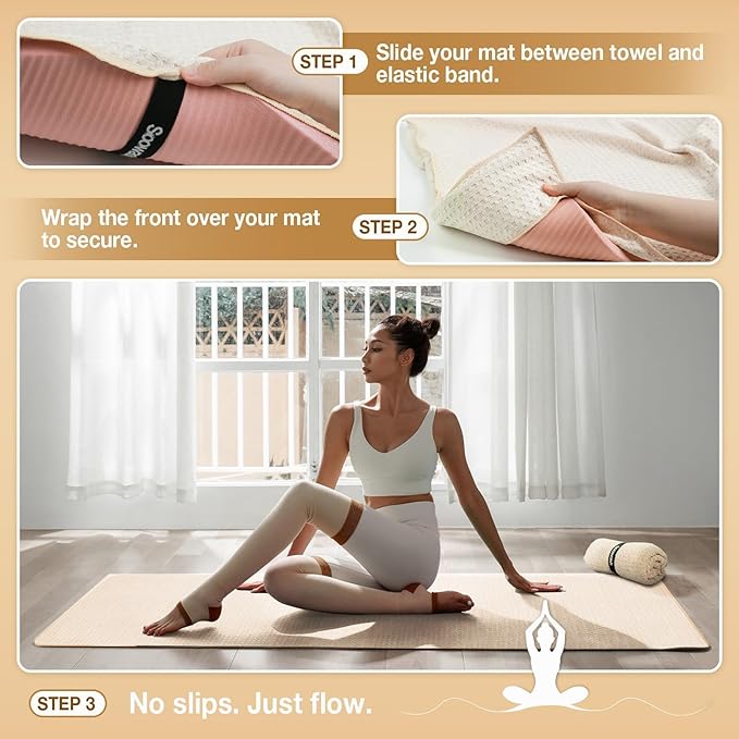 Hot Yoga Towel,Microfiber Yoga Mat Towels Non Slip for Hot Yoga Absorbent Microfiber Sweat Anti-Slip Cover,Bikram,Pilates,Exercise,Fitness 28 inch X 72 inch Beige 2 Pack