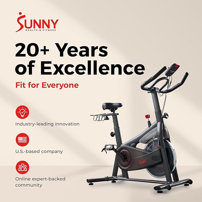 Sunny Health & Fitness Smart Magnetic Cycling Bike with Free SunnyFit App Connection, Stationary Indoor Cardio Exercise Equipment