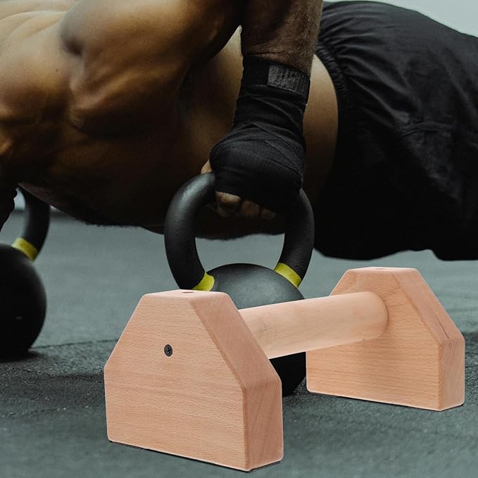 Cabilock 2 Pcs Strong Stability Wooden Push Up Bars with Anti-slip Bottom Smooth Grip Handles for Indoor and Outdoor Strength Training Pushup Stands for Abdominal and Full Body Workout