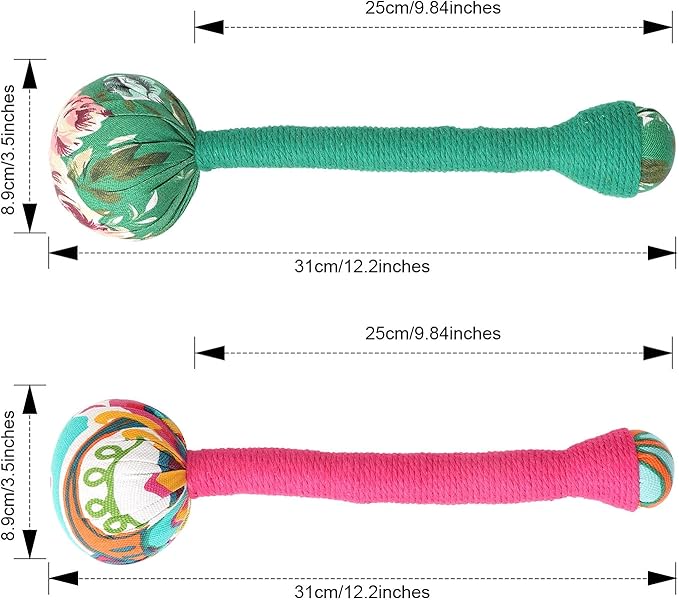 2PCS Long Wormwood Lymphatic Drainage Hammer, Manual Body Massage Hammer, Anti Slip Longer Handheld Herbal Massage Hammer for Back Muscle Relaxation (Rose Red/Dark Green)