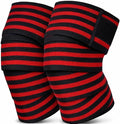 Knee Wraps for Weightlifting Bodybuilding Deadlifting and Squats, Black and Red Striped, 72 Inches Length, Gym Fitness Workout Support, Pair