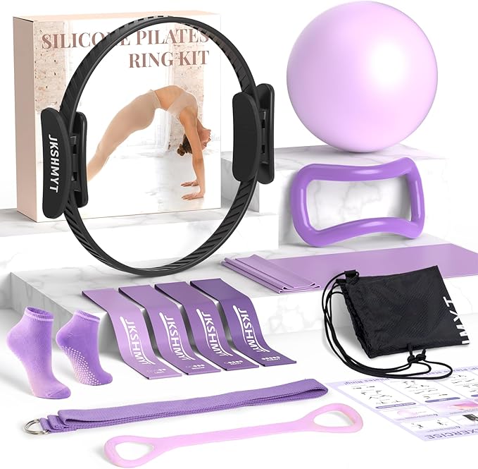 Pilates Ring Kit for Women, Pilates Equipment – 14.5" Home Magic Circle Workout with Pilates Ball, Resistance Bands, Better me Pilates Essentials Starter Set for Beginners Toning Shape Full Body