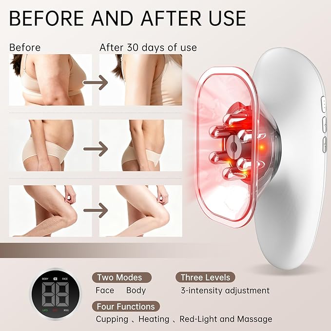 4 in 1 Body Sculpting Machine-Lymphatic Drainage Massager with 4 Adjustable Functions:Heating,Cupping,Red Light & Massage for Belly, Waist, Arms, Legs and Face