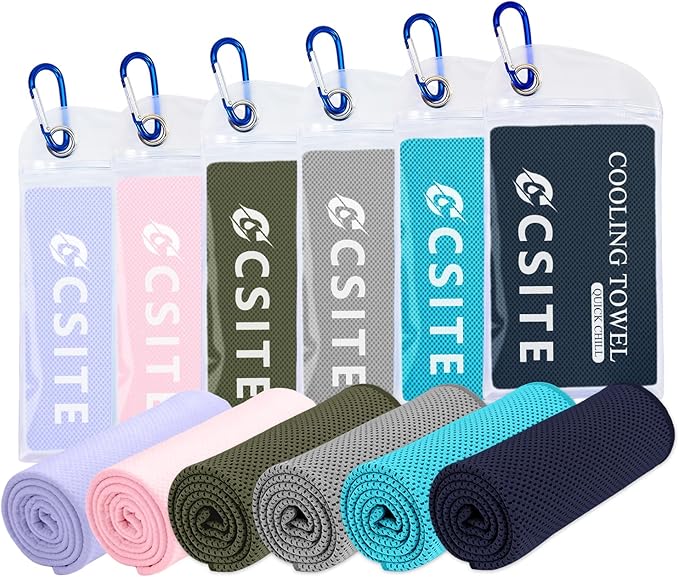 6 Pack Cooling Towels (47"x12") for Neck and Face, Ice Towel for Hot Weather, Soft Breathable Chilly Gym Towels, Microfiber Towel for Work Out, Yoga, Running, Camping & More Activities