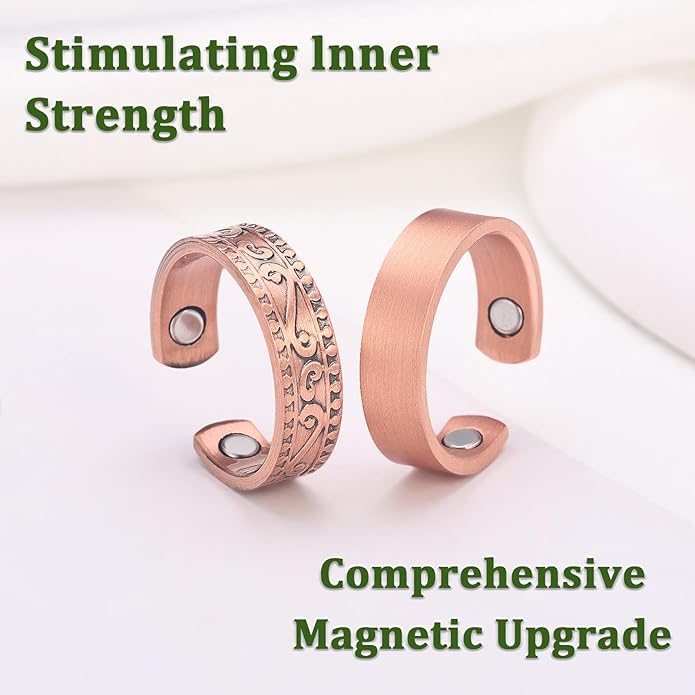 Magnetic Copper Rings Set for Women, Elegant Lymphatic Jewelry Gifts, Vintage Adjustable Vine Design