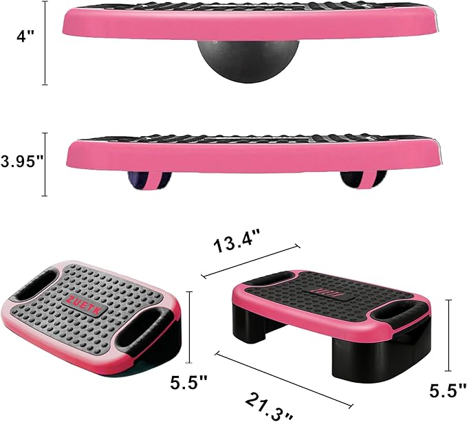4-In-1 Balance Board and Stepper Exercise Platform - Aerobic Step Adjustable Home Workout Slant Board, Non Slip Soft cushion - With Home Workout Suggestions