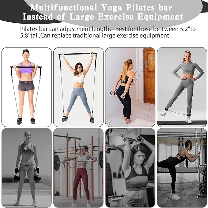 Pilates Bar Kit with Resistance Bands,Pilates Bar with Stackable Bands Workout Equipment for Legs,Hip,Waist and Arm,Exercise Fitness Equipment for Women & Men Home Gym Yoga Pilates