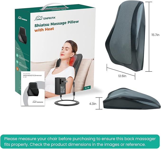 Snailax Shiatsu Back Massager for Back Pain Deep Tissue, Lower Back Neck Massager with Heat, 3D Kneading Back Massager for Chair, Massage Pillow as Gifts for Mom, Dad, Women