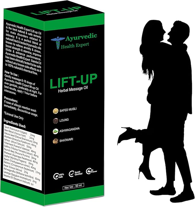 Lift-up 50ml | 100% Pure & Natural Herbal Massage Oil for Men | Boosts Strength, Stamina & Vitality | Chemical-Free Ayurvedic Formula
