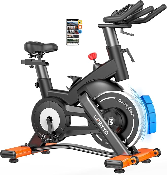 Exercise Bike for Home, Quiet Adjustable Magnetic Stationary Bike for Home Cardio with App Compatible, Spin Bike with 400 lbs Capacity, Spinning Bike with Heart Rate Monitor,Comfort Seat/Alloy Pedals/LCD Monitor
