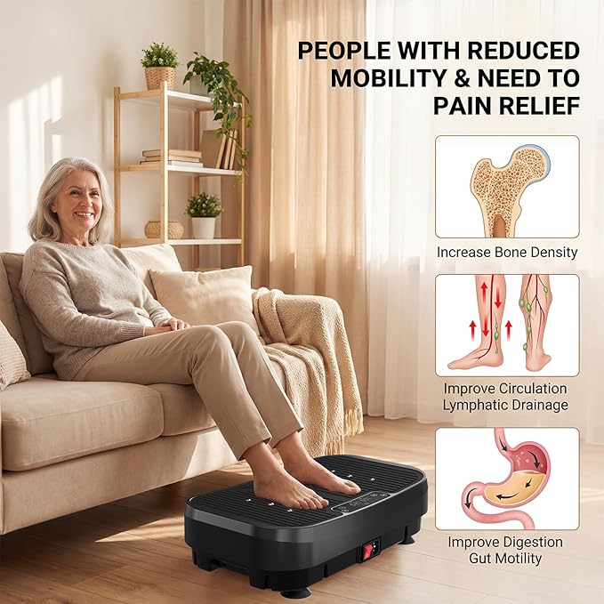 MASYN Vibration Plate Exercise Machine for Lymphatic Drainage 120 Levels Whole Body Vibrating Platform with Resistance Bands & Bluetooth 440 lbs Capacity Shaker Board Workout Equipment for Weight Loss