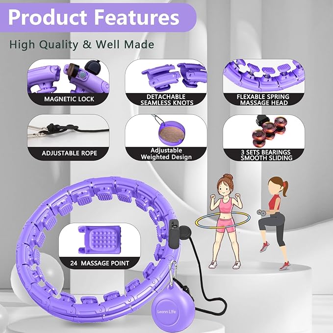 30/24/12 Knots, Upgraded Magnetic Lock Weighted Hula Hoop for Kids Adults Weight Loss, Infinity Hoop Plus Size, Home Indoor Outdoor, Fitness Exercise, Abdominal Toner