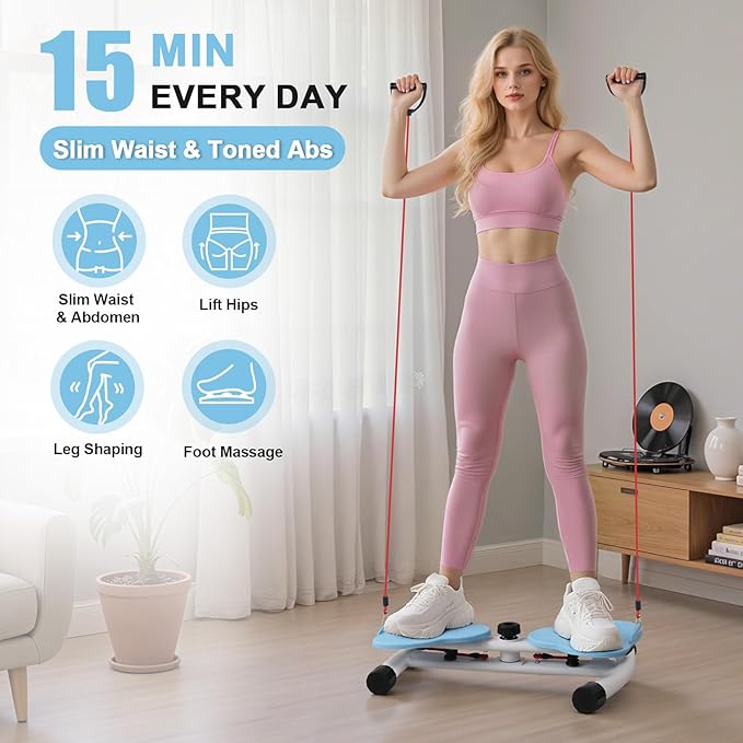 Waist Twister Machine, Ab Twister Board with Resistance Bands - 300 lbs Capacity Home Exercise Equipment for Belly Fat, Core Workout - Noiseless & Anti-Slip for Women/Men
