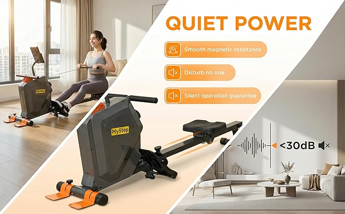 Magnetic Rowing Machine for Home, Quiet Foldable Rower with 8-Level Resistance, 2-in-1 Strength Training, LCD Monitor & Tablet Holder, Full-Body Low-Impact Cardio Workout Equipment (DR1000)