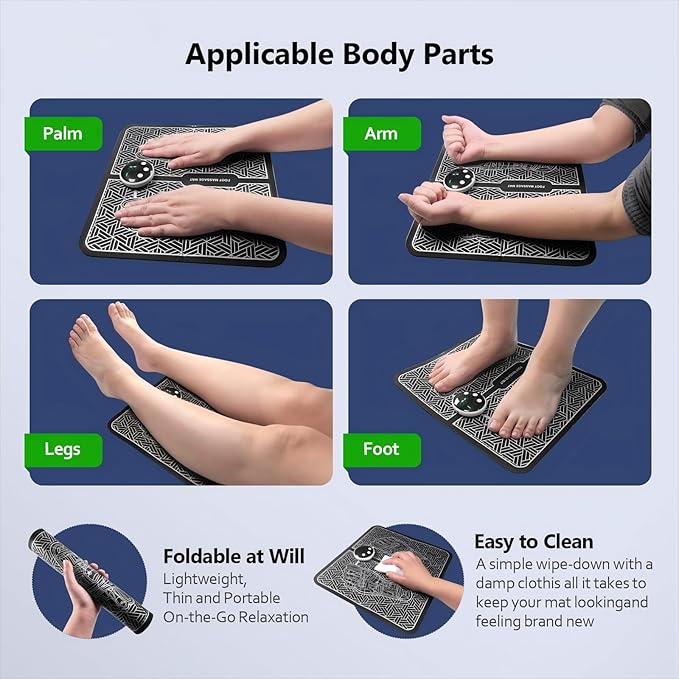 Phixnozar TENS & PMS, Transcutaneous Electronic Nerve Stimulator, EMS Foot Massager Mat for Muscle Relaxation,Back & Leg Foot Massage