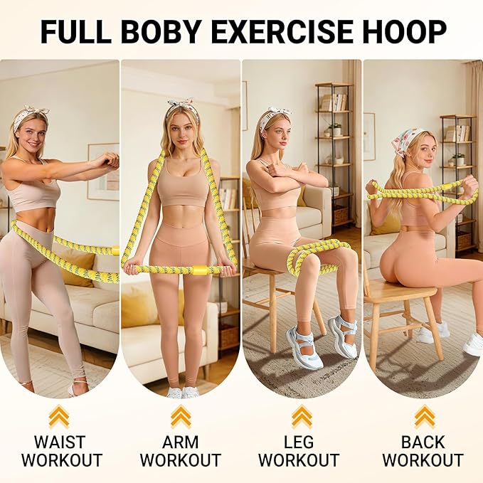 Soft Fitness Spring Hoop for Women Weight Loss, 3.3 lbs Weighted Exercise Infinity Hoop, Foldable and Portable Hula Circle Hoops for Home Travel