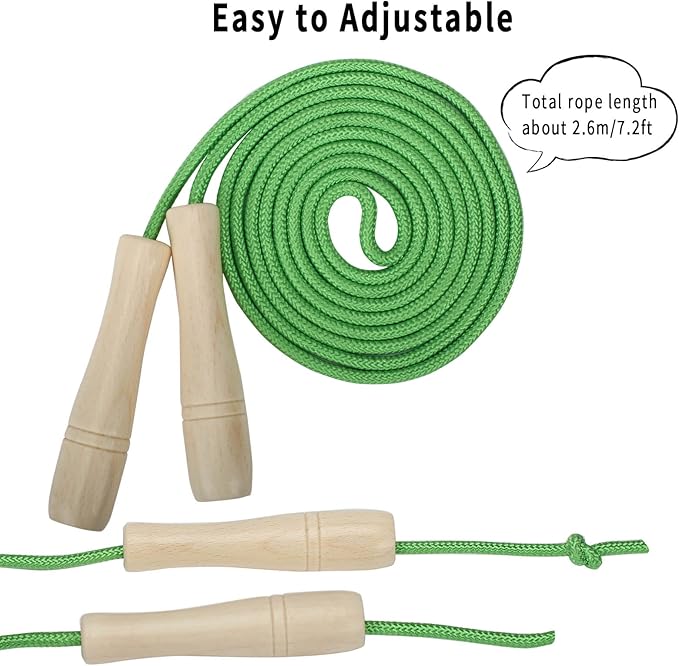 Jump Rope for Kids, Adjustable Toddler Skipping Rope with Wooden Handle, 8.5ft Child Jumping rope for Girls and Boys Workout Outdoor Activity
