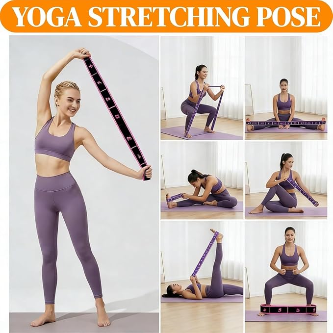Elastic Yoga Stretching Strap with Loops, 3Pcs Yoga Strap Numbered Resistance Band 8-Section Elastic Training Bands (Pink + Blue + Purple)