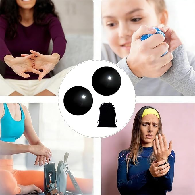 Hand Therapy Balls for Stress Relief,Baoding Balls for Women & Men,Marble Chinese Massage Ball Set for Hand Exercise,Arthritis,Brain Stress Relief,2 Pack with Storage Bag (1.38inch Black)