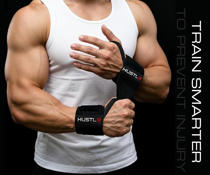 Hustle Athletics Wrist Wraps for Weightlifting - 18" & 12" Premium Wrist Support Weight Lifting Wraps to Lift Heavier & Train Harder - Heavy Duty Powerlifting & Bench Press Gym Straps for Men & Women