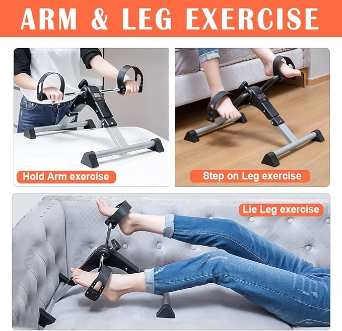 Under Desk Bike Pedal Exerciser, Upper & Lower Peddler Exerciser for Seniors with LCD Display, Fitness Folding Exerciser Peddler for Arm & Leg Workout