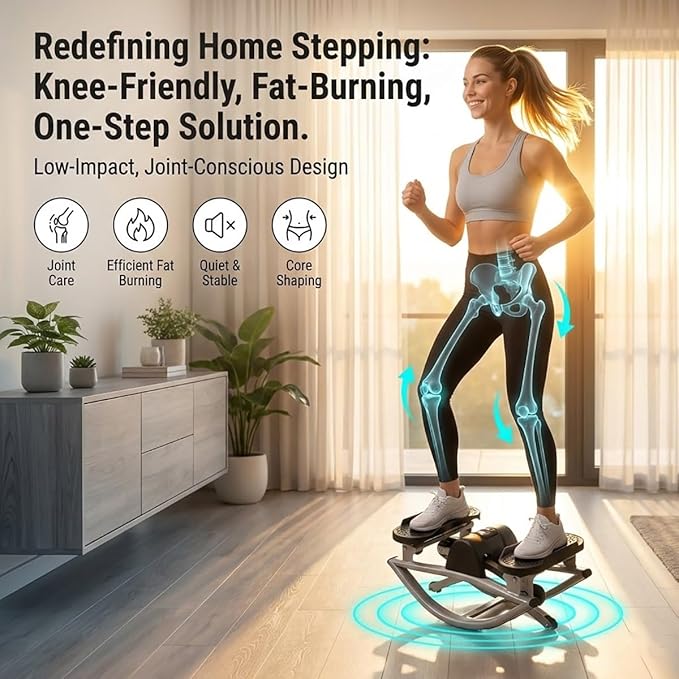 Rock Stepper Side to Side, Digital Display Mini Stepper with Resistance Bands, Steppers for Exercise at Home, Quiet Low Impact Workout Machine for Arm Legs Glutes, Portable Fitness Equipment