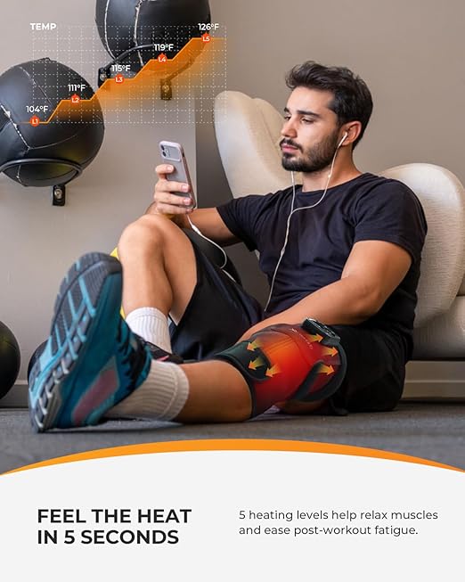 CooCoCo Knee Massager with Heat and Red Light, Cordless Knee Heating Pad, Heated Knee Brace for Men Women, Vibration Modes, 660nm & 850nm