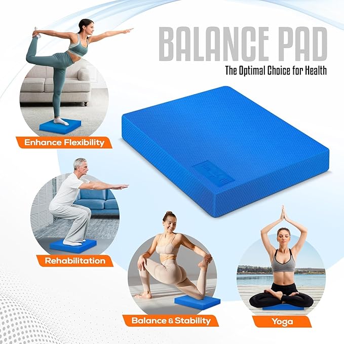Yes4All Wood Slant board & Balance board (2in1) + Balance Pad XL Blue Physical Therapy, Yoga & Stability Training Balance Mat