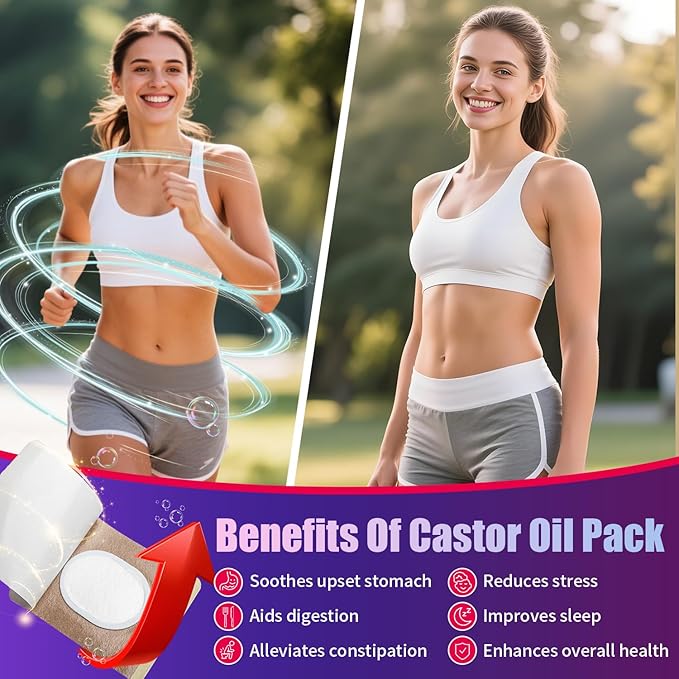 Castor Oil Pack Wrap Patch - Organic Cotton Castor Oil Belly Button Patch, Disposable Self-Adhesive Abdominal Pads, Portable Anti Leakage High Absorbent Pads for Multi-Area Use 55 PCS