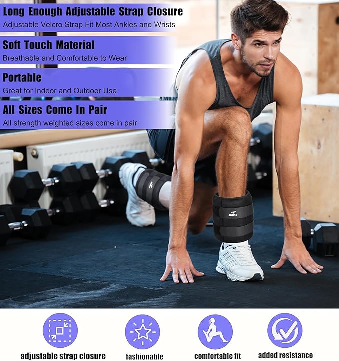 Ankle Weights A Pair of 1/2/3/4/6/8/10/12/20 LBS Wrist Leg Arm Weights for Women Men with Adjustable Straps, Strength weighted for Physical Therapy Running Walking Fitness Gym Workout