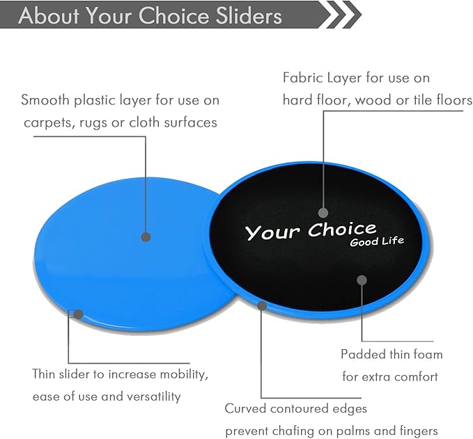 Your Choice Core Sliders - Dual Sided Exercise Gliding Discs for Carpet & Hardwood, 7" Workout Sliders