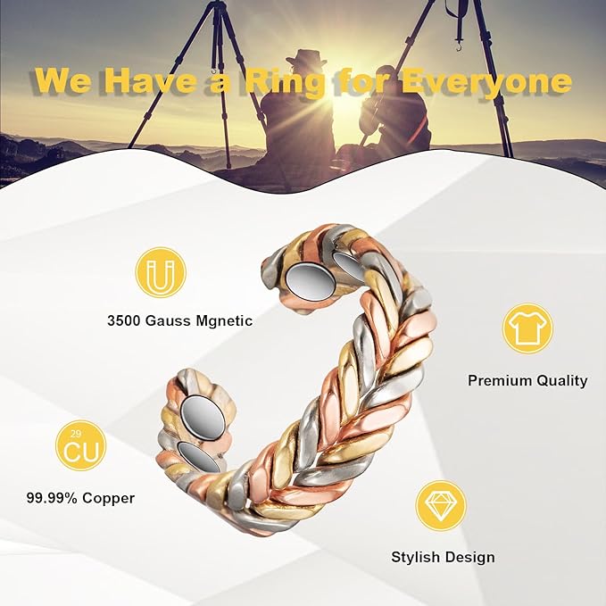 Copper Rings for Women, Pure Copper Tricolour Gold Adjustable Ring, Fashion Jewelry（2040）