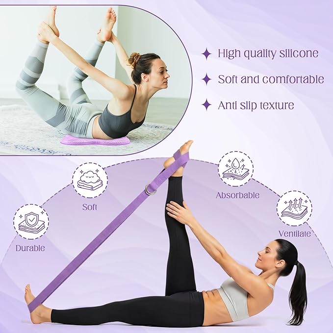 2 Pack Yoga Blocks Wrist Support Yoga Blocks with Knee Pads and Strap to Put Less Weight on Wrist Improve Comfort and Grip, EVA Foam Pilates Exercise Balance Stretching Accessories