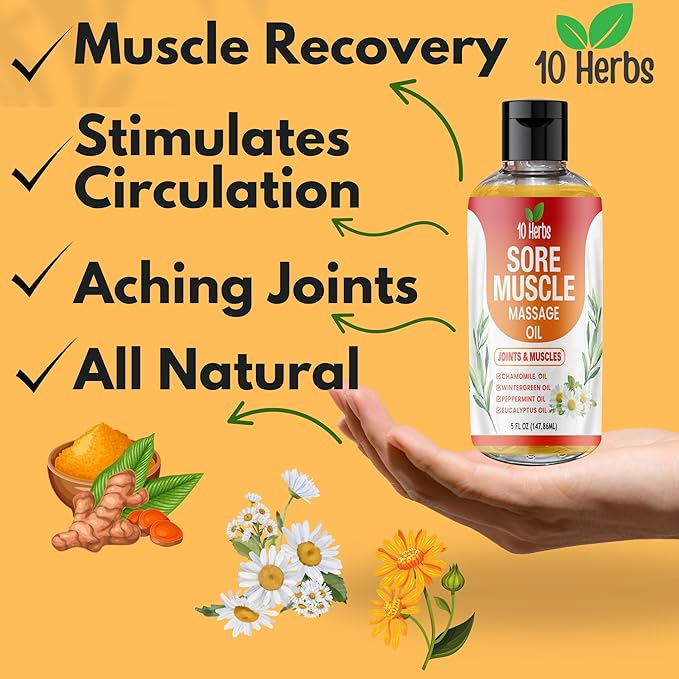 Premium Body Massage Oil for Sore Muscles and Joints, with Eucalyptus, Chamomile & Peppermint Oil