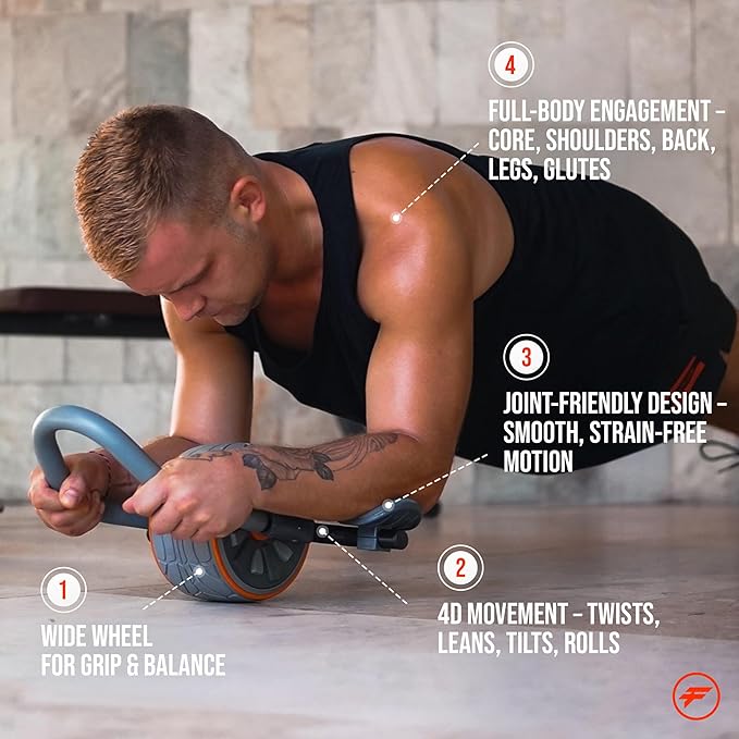 CoreFlex4D Ab Roller Wheel with Elbow Support – Dynamic 4D Core Workout Equipment for Abs, Obliques & Stability – Heavy Duty Home Gym Ab Machine for Strength Training & Full Body Fitness