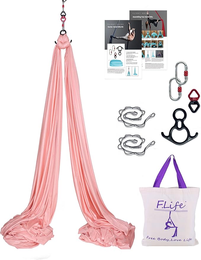 F.Life Aerial Silk 10 Yards Kit Durable Aerial Yoga Hammock with Hardware & Guide Aerial Swing for Acrobatic Flying Yoga