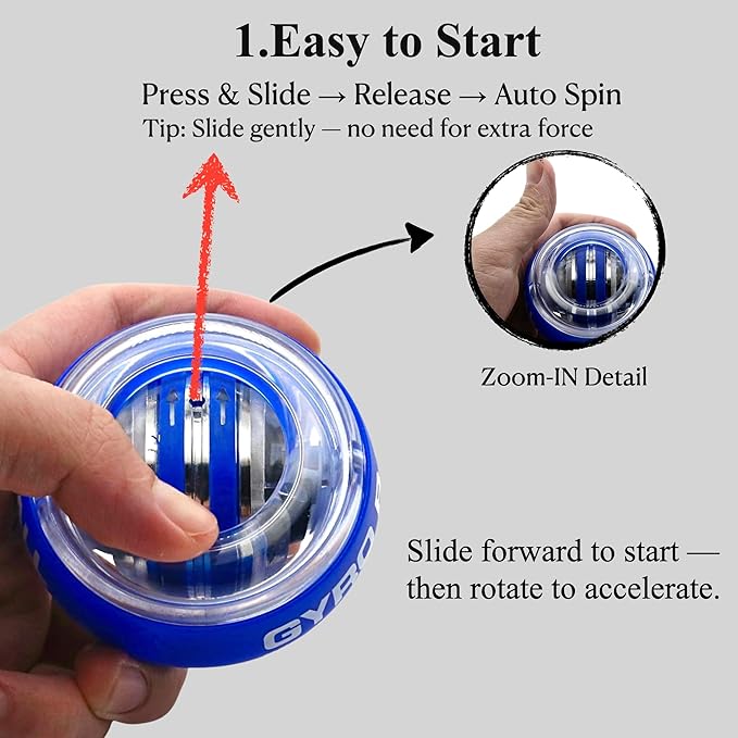 Torque Ball Auto-Start Gyro Ball – Easy Wrist Exercise Ball for Hand Grip, Finger Coordination & Forearm Training (Great for Seniors & Beginners)
