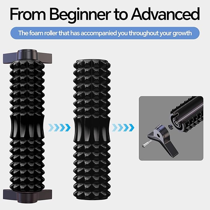 Foam Roller with Detachable Stand, 18” Deep Tissue Massage Roller, Beginner-Friendly Support Design for Muscle Recovery, Home Workout & Fitness - Black